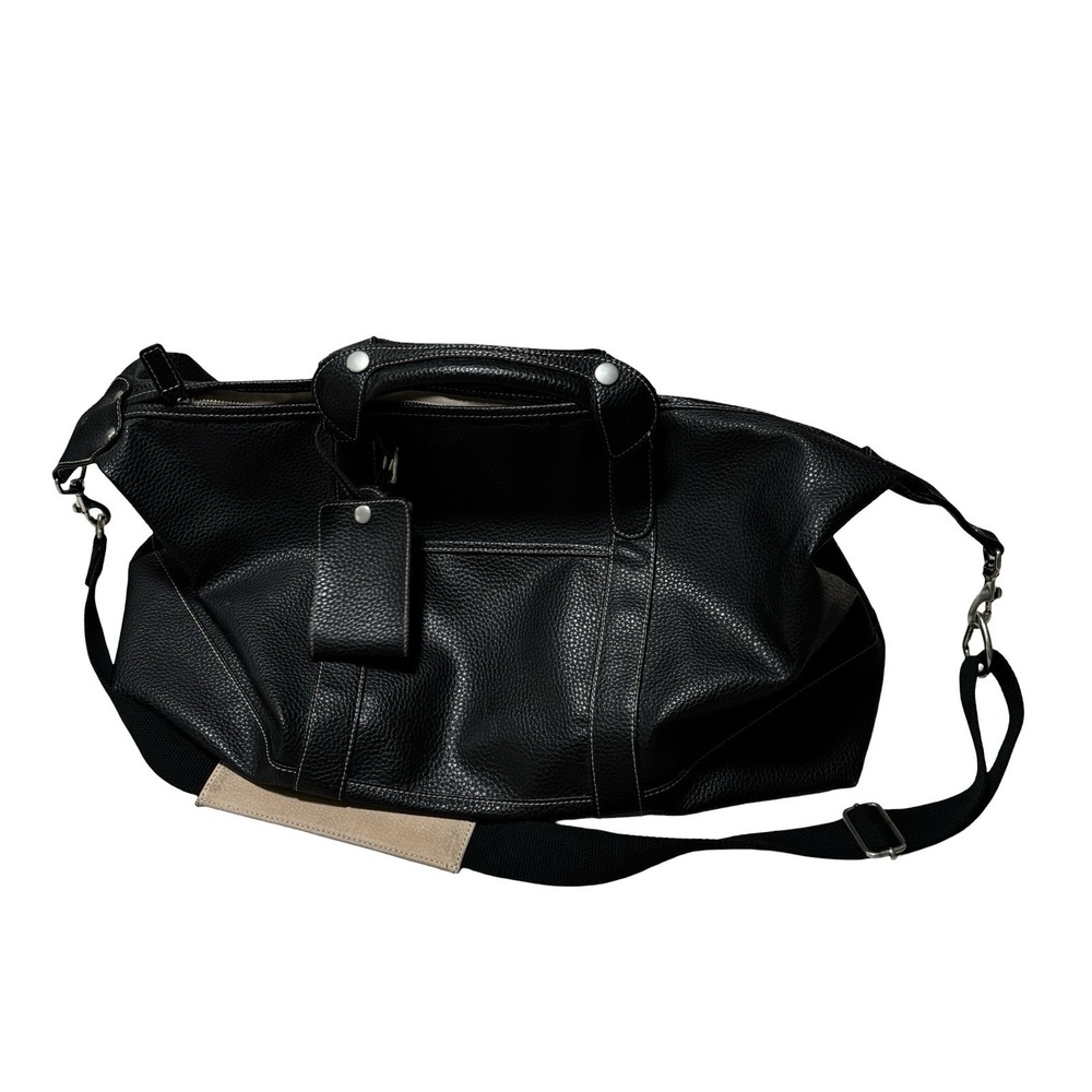 Barrington x Linkedin Unisex Black Pebbled Leather Duffle Bag Approx 23 x 12 x 9